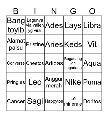 Jane Bingo Card