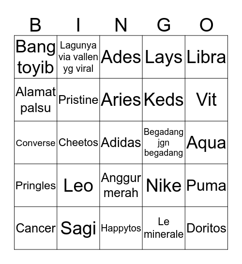 Jane Bingo Card