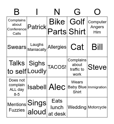 Nelson Bingo Card