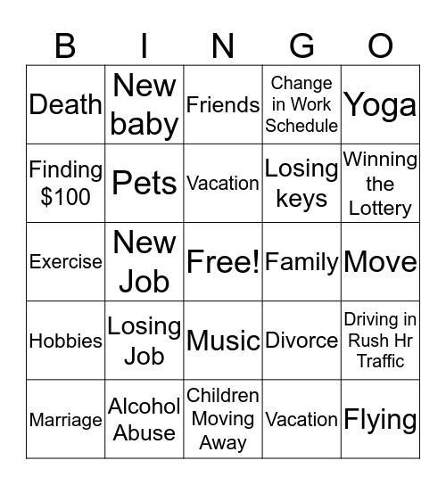 Managing Stress Bingo Card