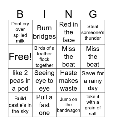 Conversational Idioms! Bingo Card