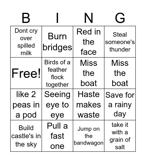 Conversational Idioms! Bingo Card
