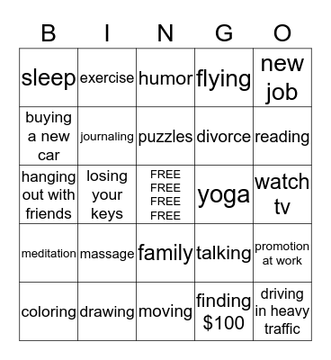 Stress  Bingo Card