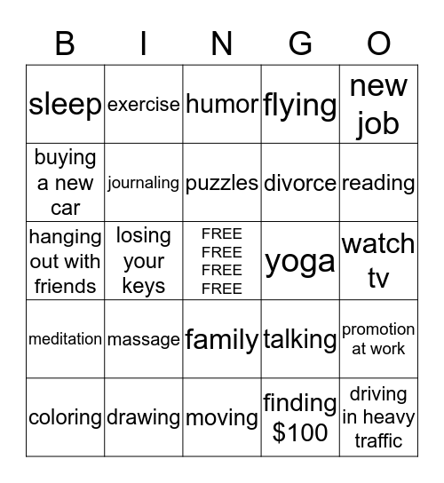 Stress  Bingo Card