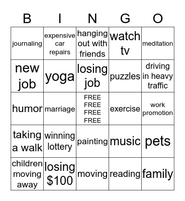 Stress  Bingo Card