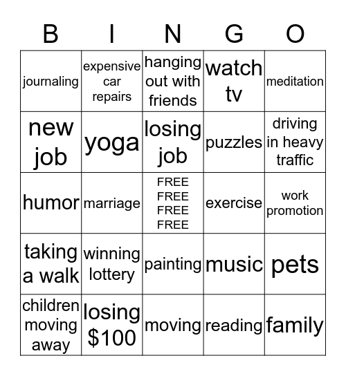 Stress  Bingo Card