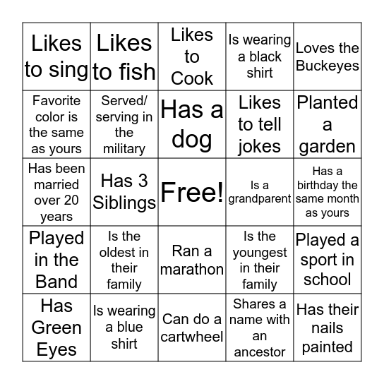 Beckett Family Reunion: Find Someone Who... Bingo Card