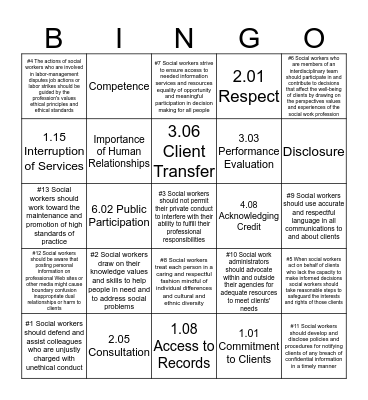 Social Work Ethics Bingo Card