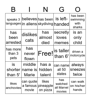 Intern Bingo Card