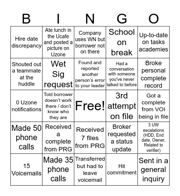Untitled Bingo Card