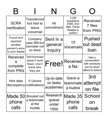 VVOE Bingo Card