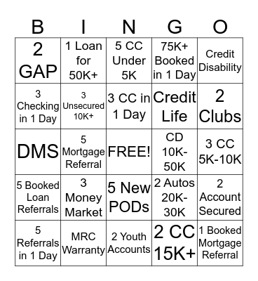 "X" Bingo Card