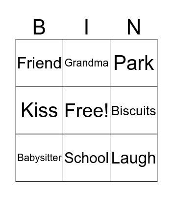 Grandparent's Day Bingo Card