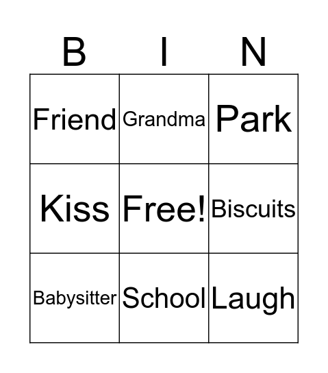 Grandparent's Day Bingo Card