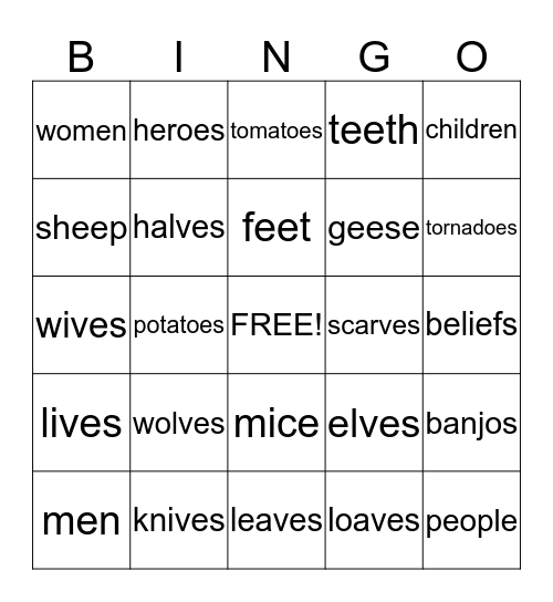 Spelling Bingo! Bingo Card
