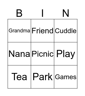 Grandparent's Day Bingo Card