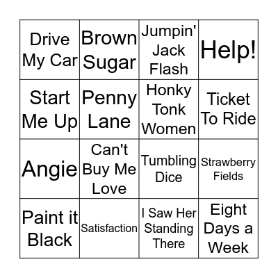 BEATLES VS THE STONES MUSIC BINGO Card