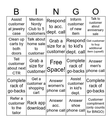Nordstrom Rack Bingo! Bingo Card