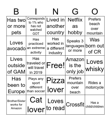 Welcome to the team Bingo Card
