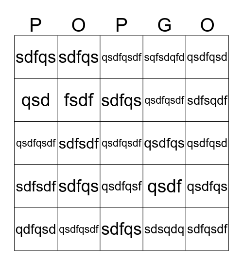 Popgo Bingo Card