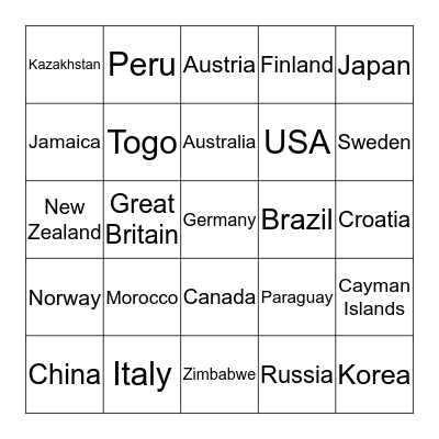 International Bingo Card