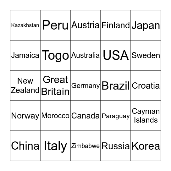 International Bingo Card