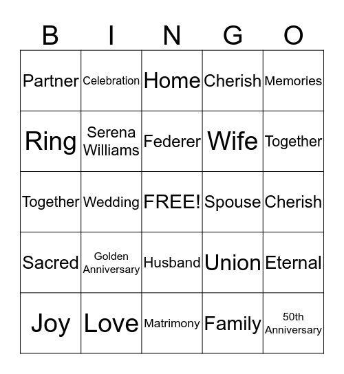 Loren & Linda's 50th Wedding Anniversay BINGO! Bingo Card