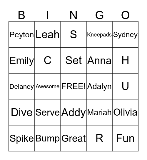 Volleyball BINGO Card