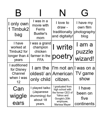 Timbuk2 4th of July Bing (without the o) Bingo Card