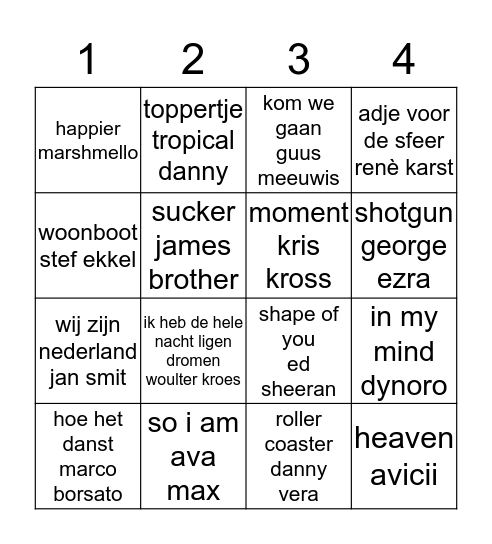 muziek Bingo Card