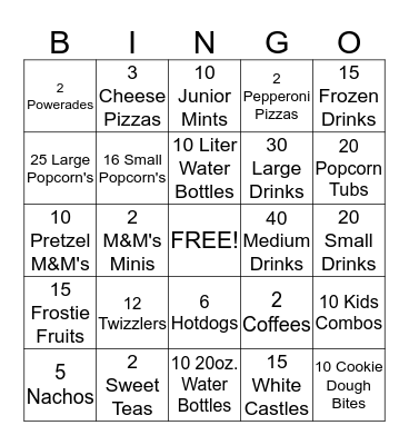 Concessions Bingo Card