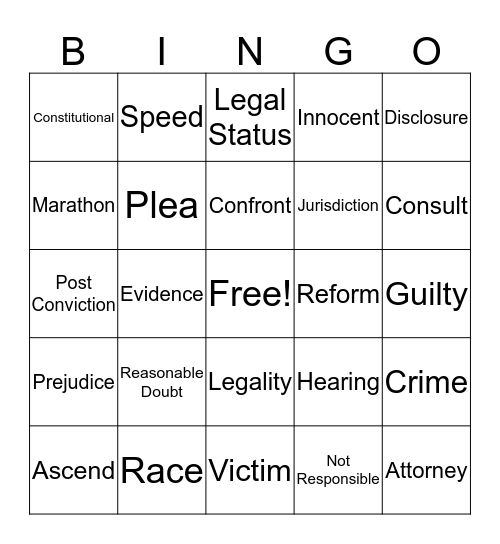 Arraignments with Judge Bacal Bingo Card