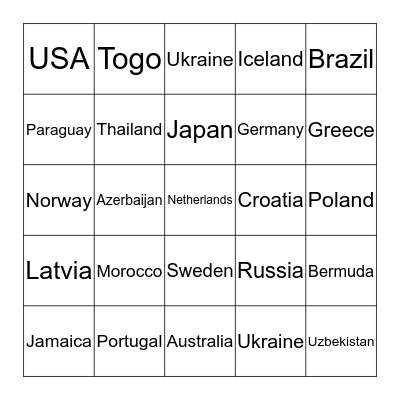 International Bingo Card