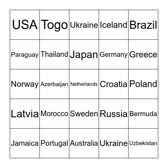 International Bingo Card