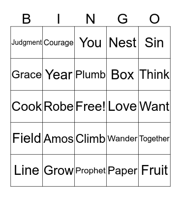Sermon Bingo 7.14.2019 Bingo Card