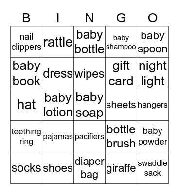 Baby Shower Bingo Card