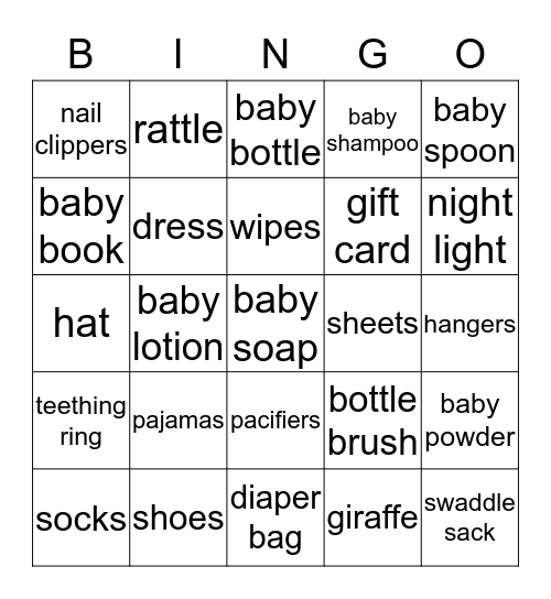 Baby Shower Bingo Card