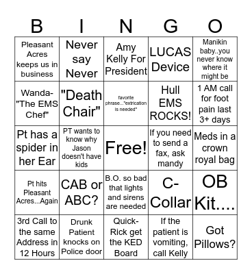 Hull EMS Bingo Card