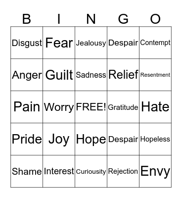 Emotion Bingo! Bingo Card