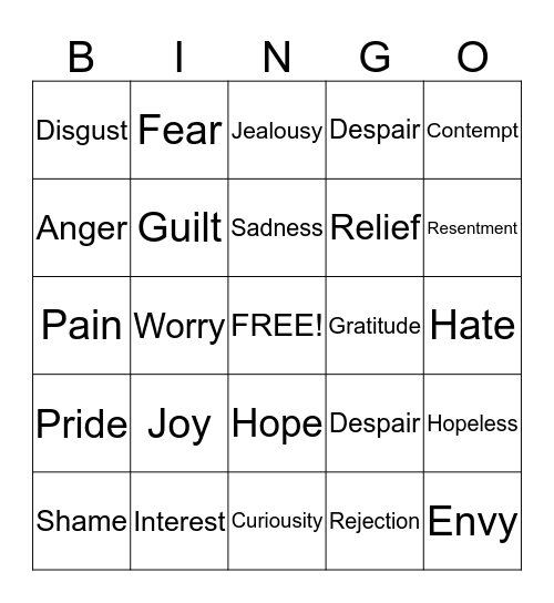 Emotion Bingo! Bingo Card