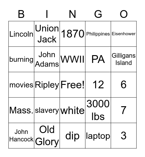 July 4th Bingo Card