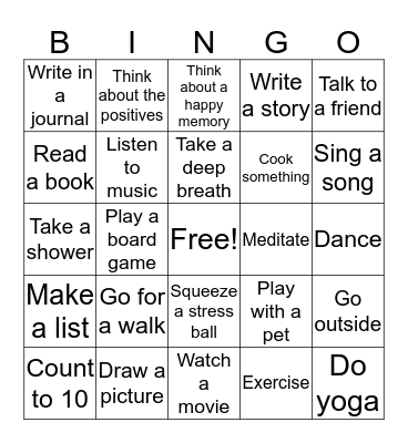 Coping Skills Bingo Card