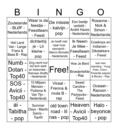 muziek bongo Bingo Card