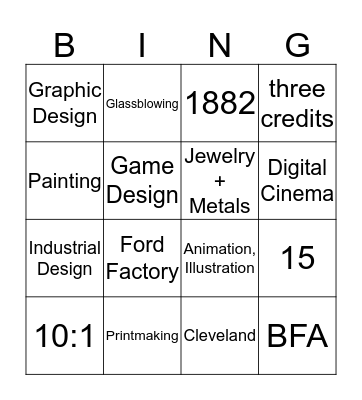 CIA Pre-College Bingo Card