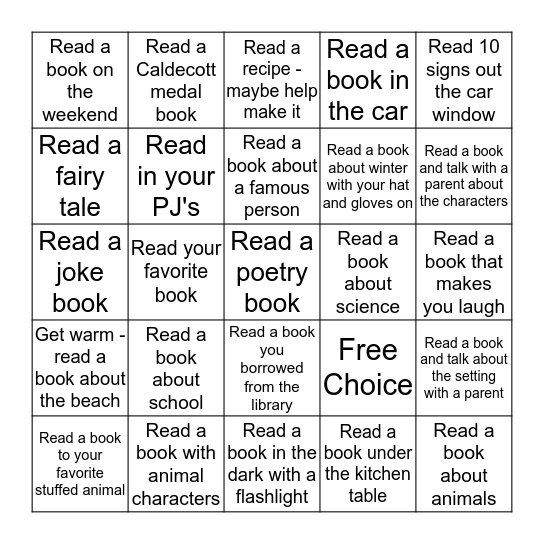 Reading Month Bingo Card