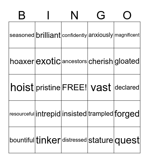 Vocabulary Bingo Card