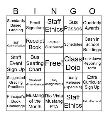 Mustang Handbook Fun Bingo Card