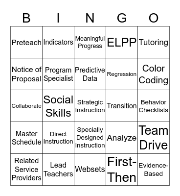 Special Ed Bingo Card