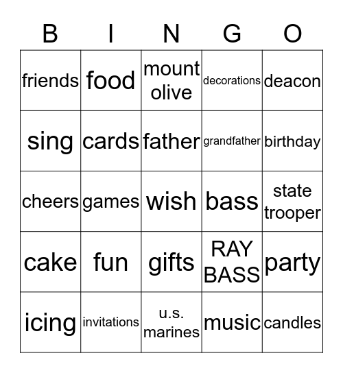 Bass Birthday Bingo Card