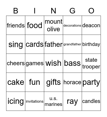 Bass Birthday Bingo Card